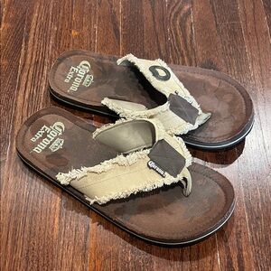 Corona Men's Beige and Brown Frayed-Trim Flip Flops